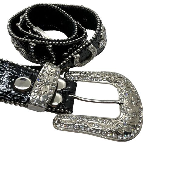 Western Cowgirl Belt Conchos Womens Leather Lucky Horseshoe Rhinestone Bling main image 13